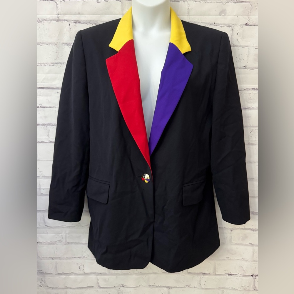 Vintage Escada Margaretha Ley Colorblock Blazer‎ 80s Power Suit Jacket 44 Flaw